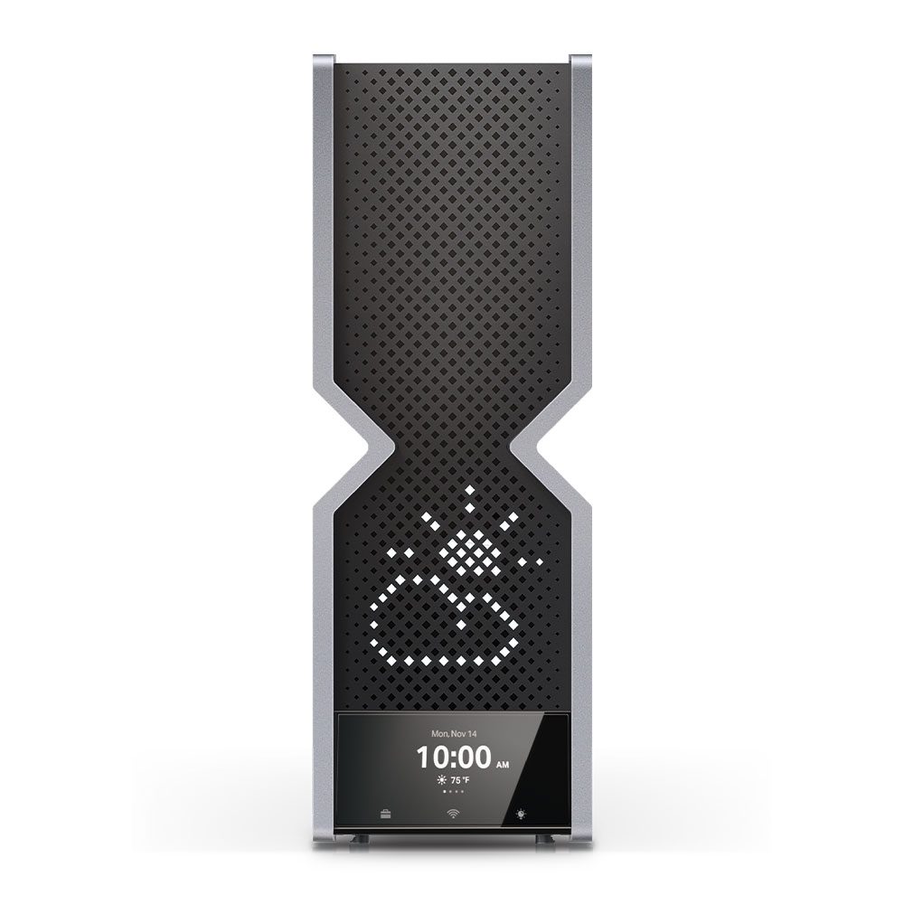 Archer BE900 router front view with touchscreen showing the time