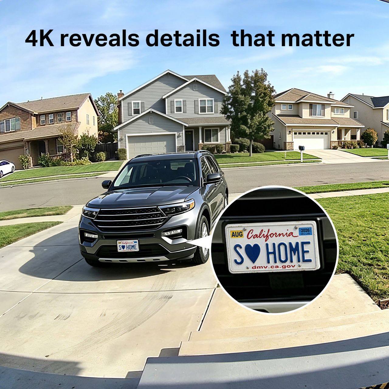 Tapo D260 4K sample frame showing a readable license plate at driveway distance